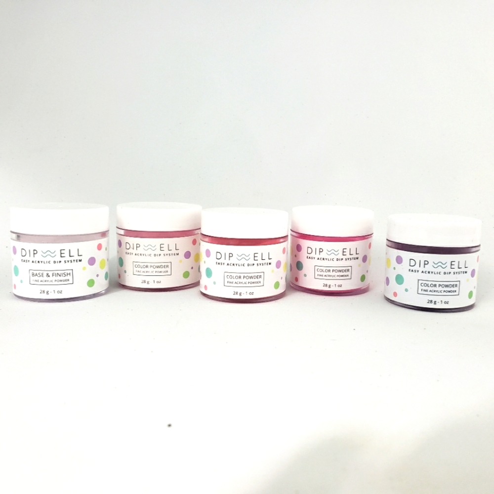 Dipwell Nail Dip Powder Set of 4 Colors Plus Base & Finish Powder
